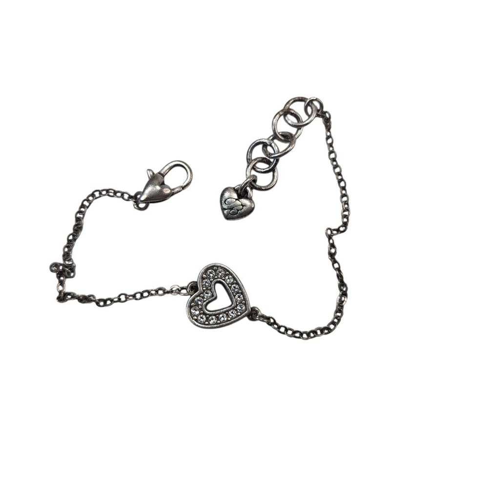Brighton Bracelet Silvertone Crystal Heart Chain Lunk Women's Adjustable